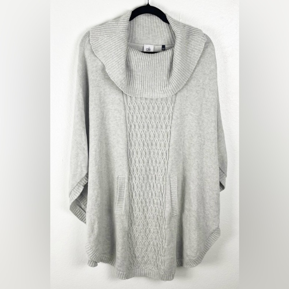 CAbi Soft And Cozy Cable Knit Light Gray Women's Poncho Sweater-size Xs
